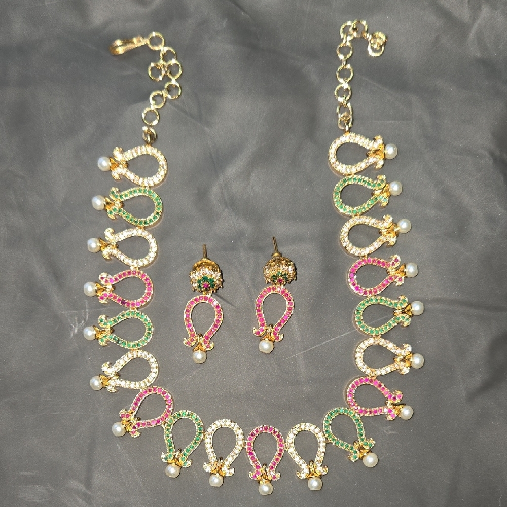 Gold Plated South Indian Temple Choker And Earrings Set Karna Pathakam
